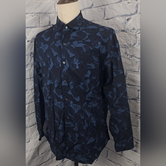 Ted Baker Men's Button Down Shirt Floral Flowers Africa Kenya Blue Size Large - Picture 3 of 12